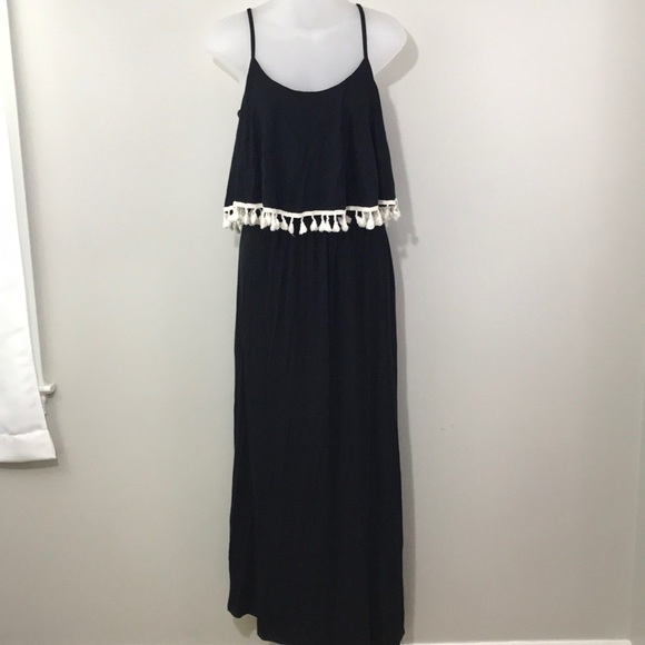 Soul Harmony Energy S.H.E. Dresses & Skirts - S.H.E. Black Maxi Dress w/ White Trim Tassles